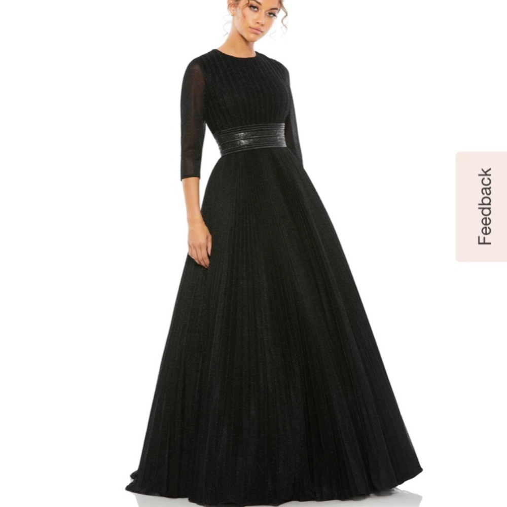 Mac Duggal Black Shimmery Gown, Size 10, new with tag, long sleeve and modest
